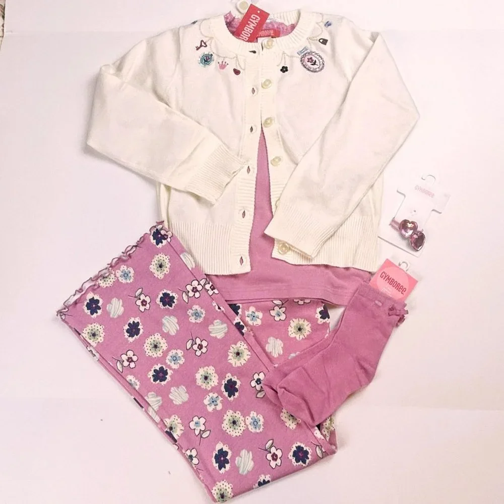 NWT Gymboree Girl Flower Print Knit Pant & Matching 5 Piece Set Size 9